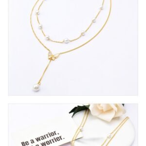 Butterfly Women's Titanium Steel Double-layer Chain Pearl Long Fringe Pendant Color-retaining V-neck Clavicle